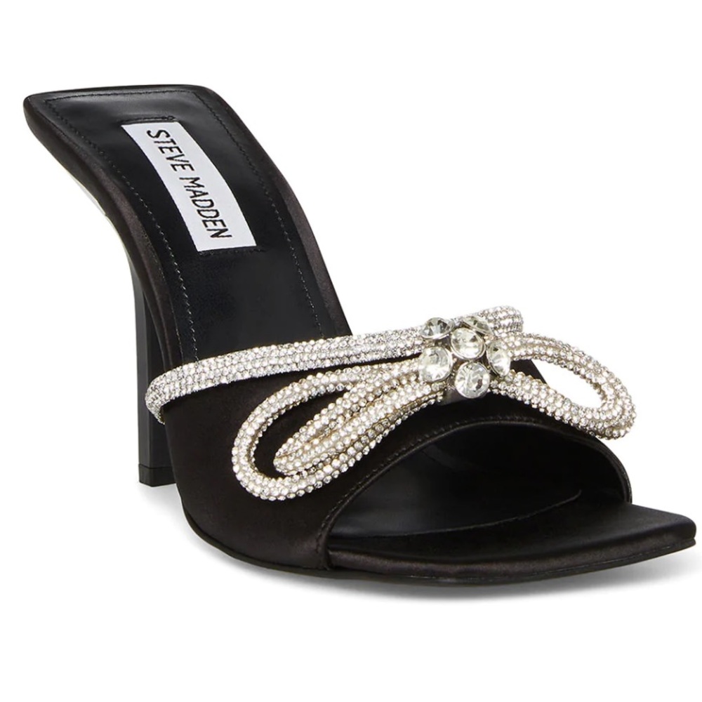 NWT Steve Madden Embellished Black Satin Heels